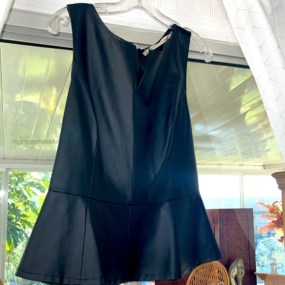 Black Leather Look with zipper back dress shirt